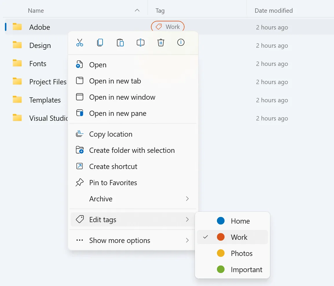 Tags menu.