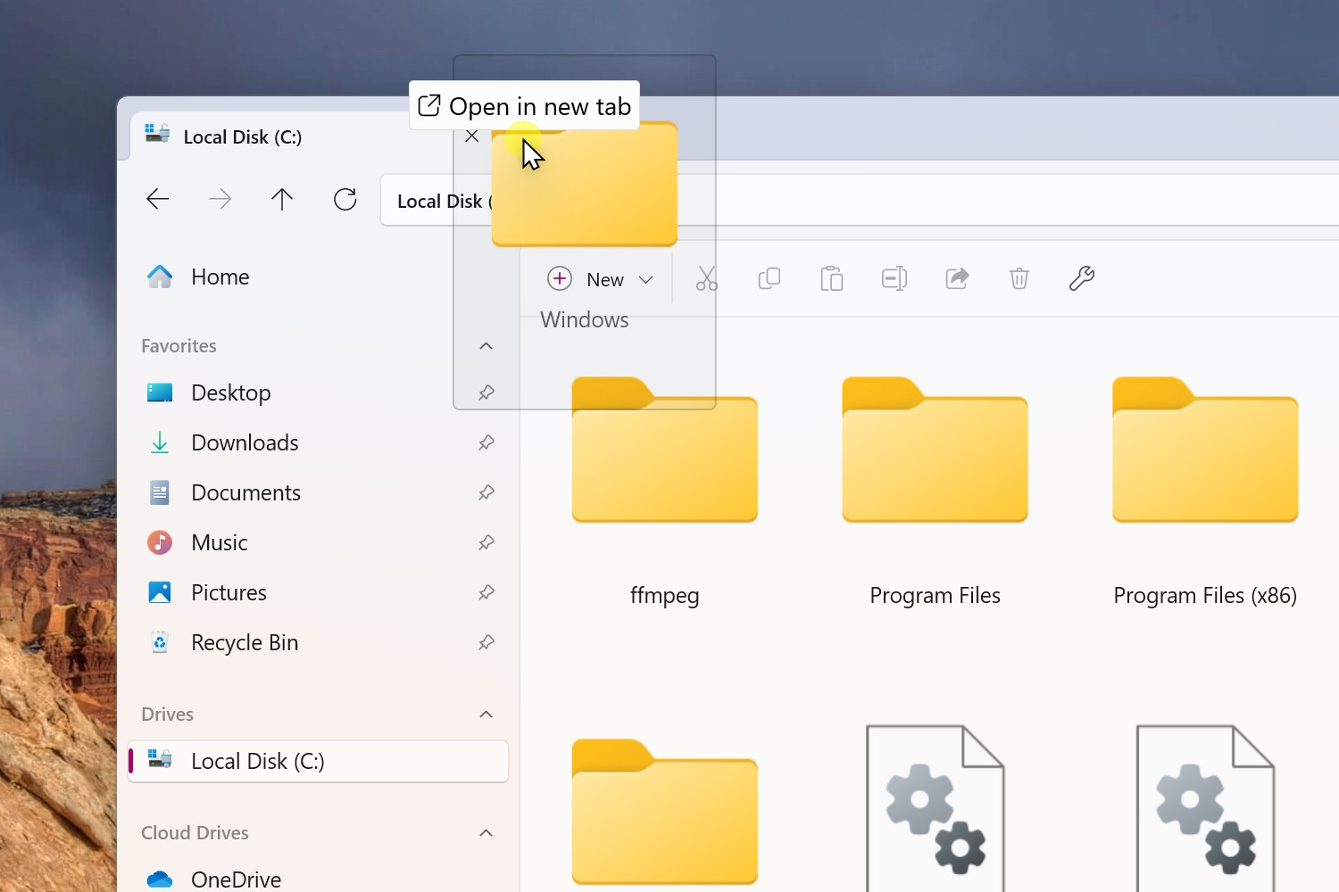 Open folders in new tab