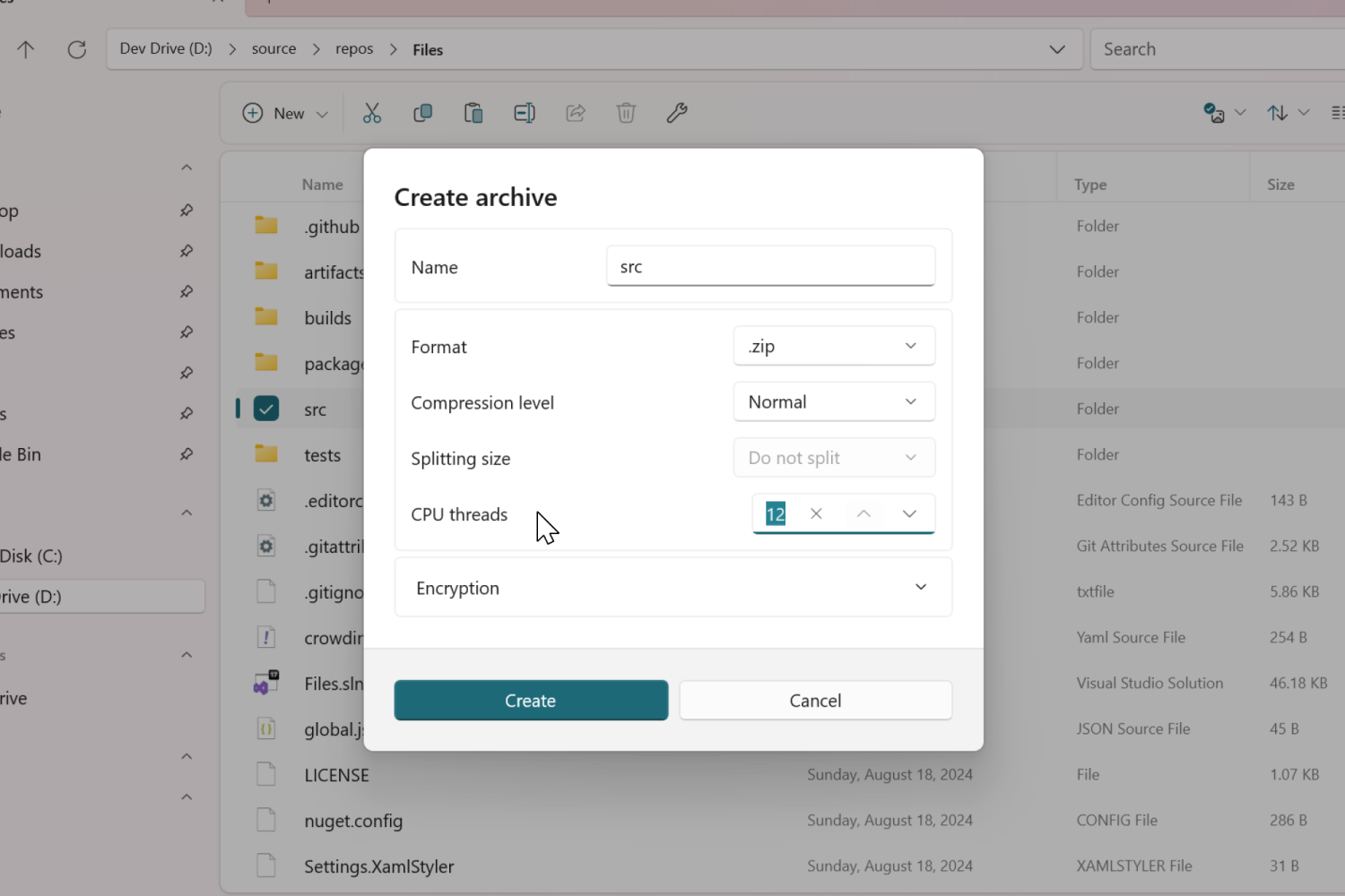 Create archive modal