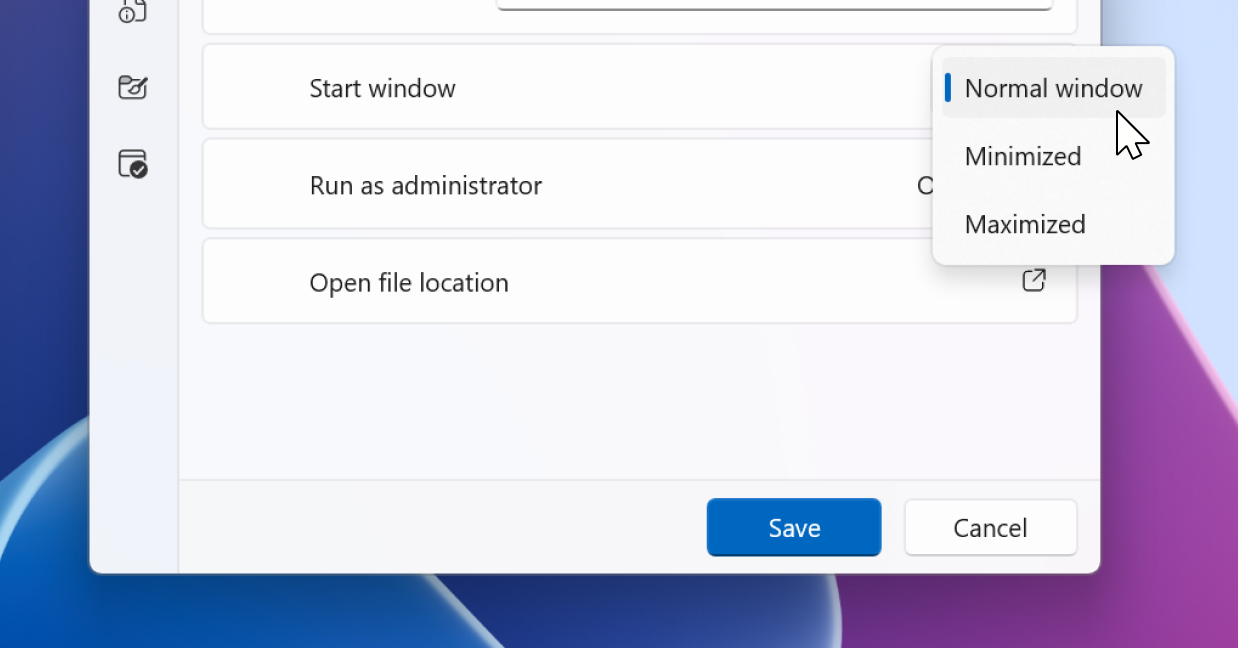 Shortcut window option