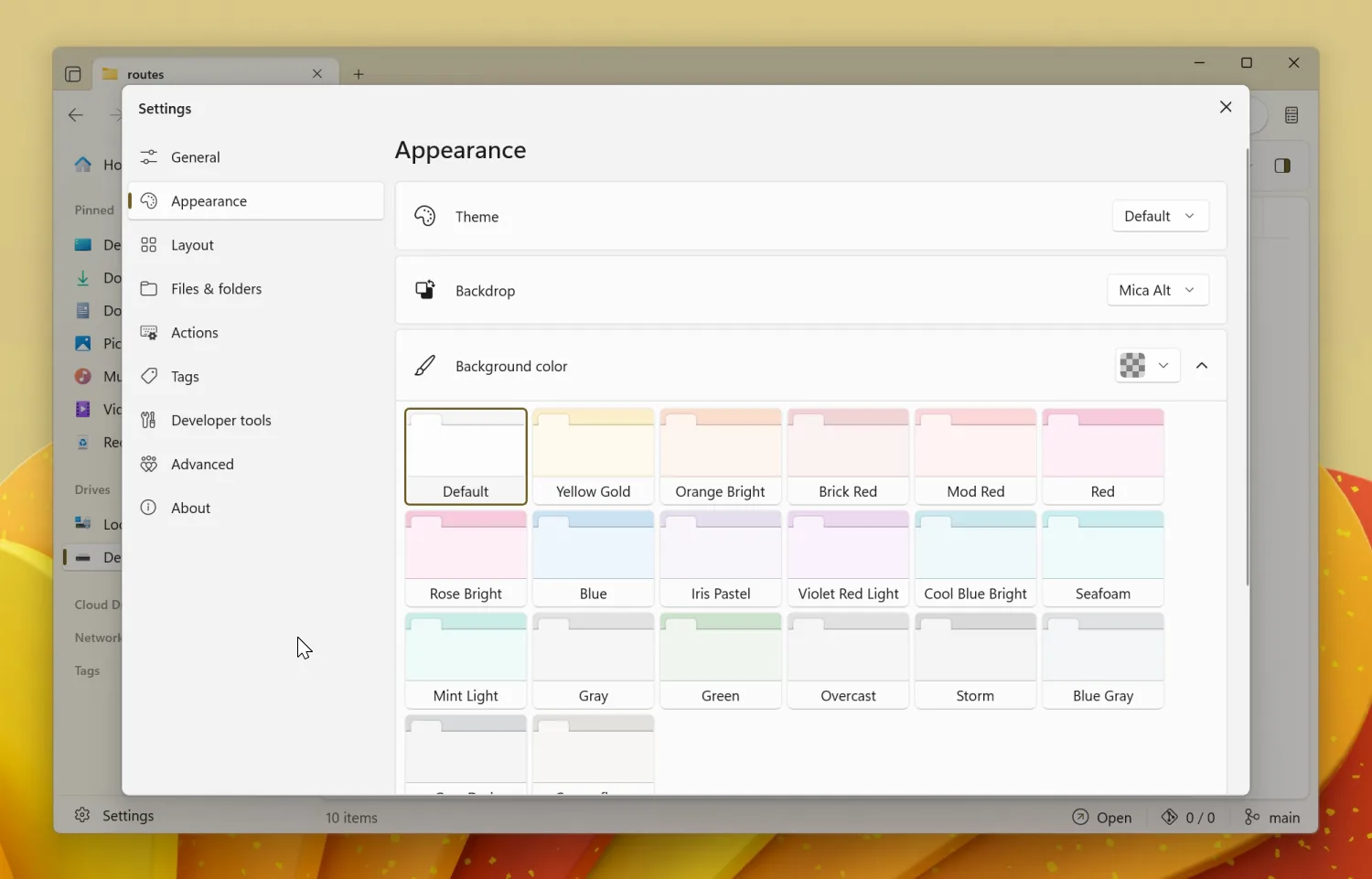 Appearance settings page