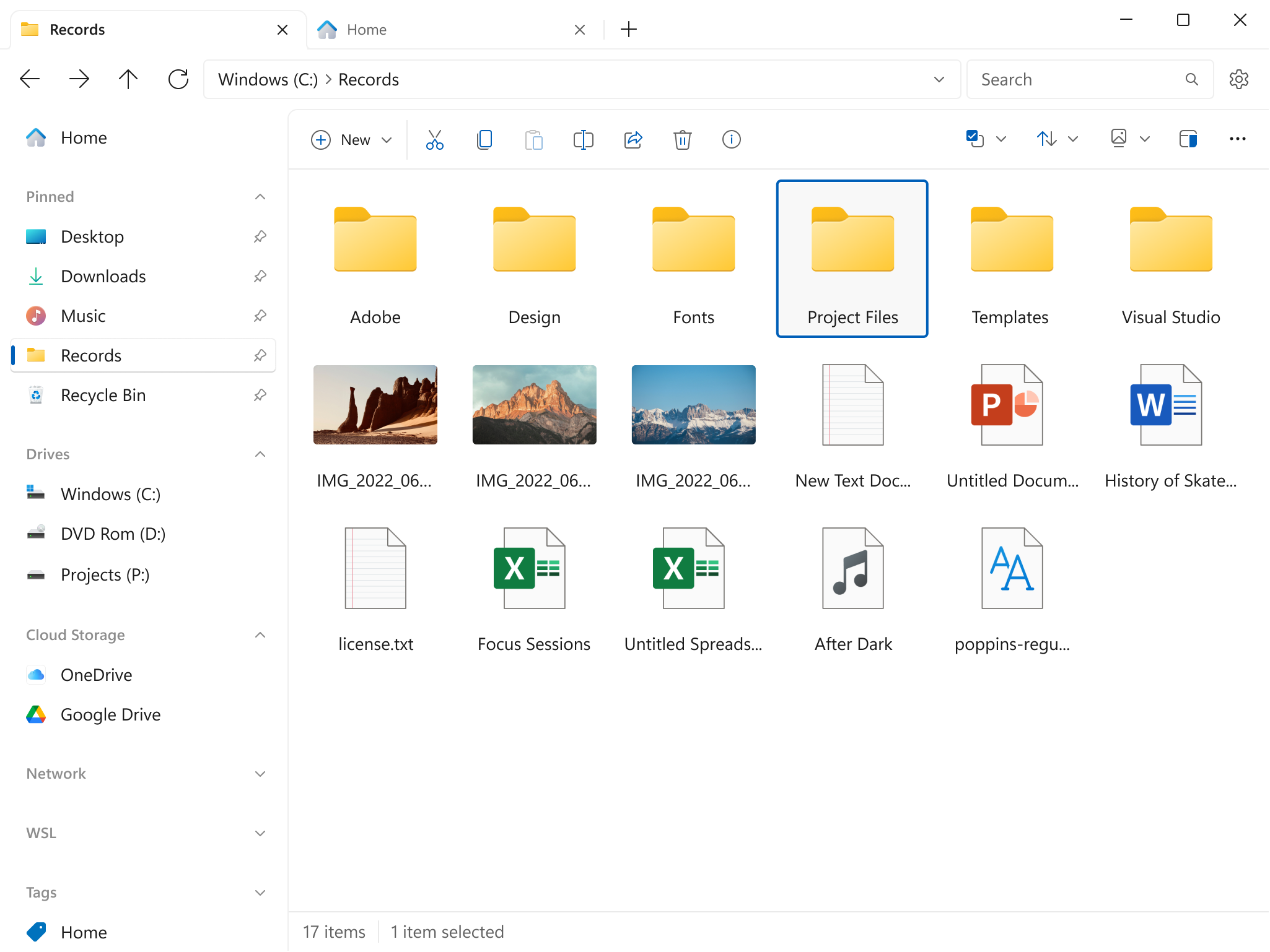 Files folder list screenshot